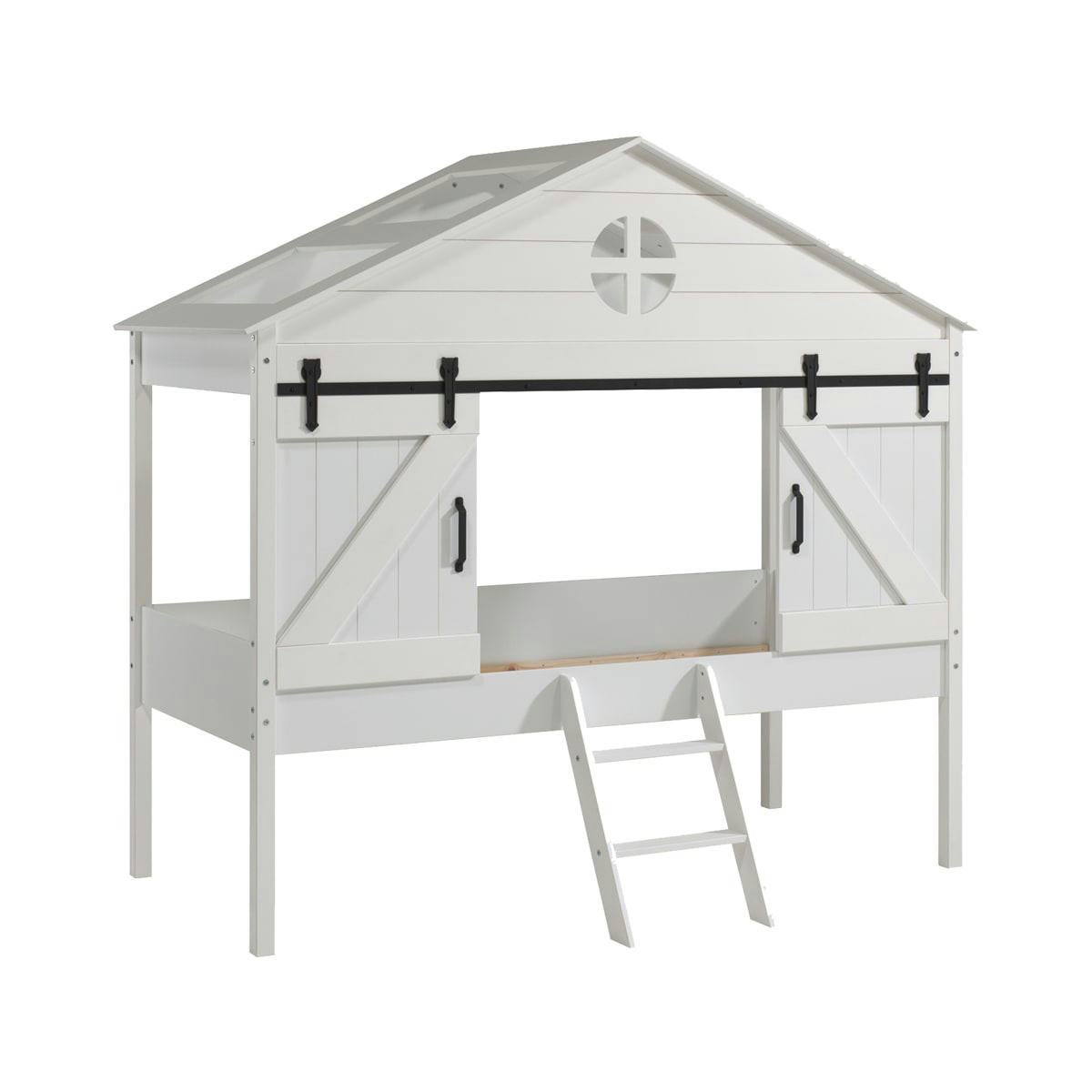 BARNIE - Lit cabane 90x200 sommier inclus blanc