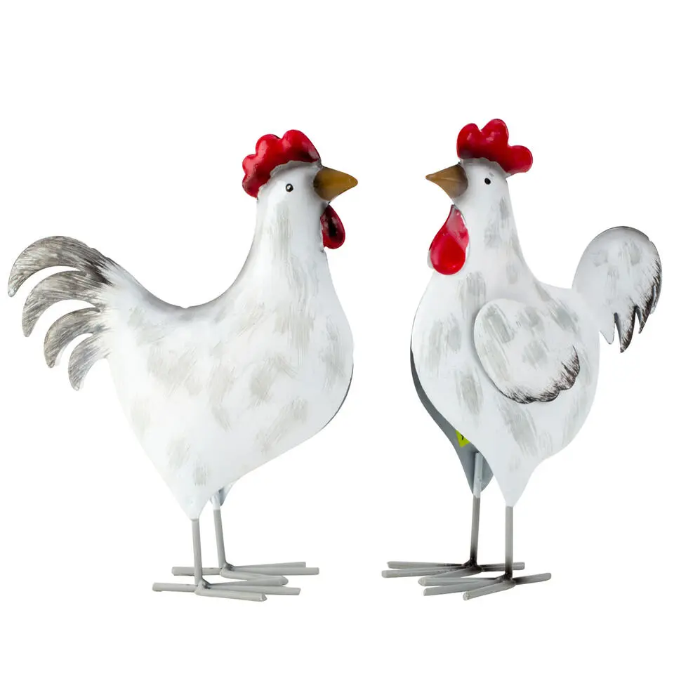 Tuin decoratie vogel beeldje - Kip - 20 x 21 cm - metaal