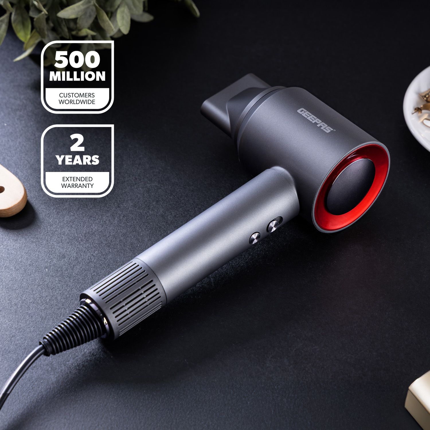 Geepas 1800W Ionic Hair Dryer, Fast Drying, 3 Heat 2 Speed, Lightweight Design