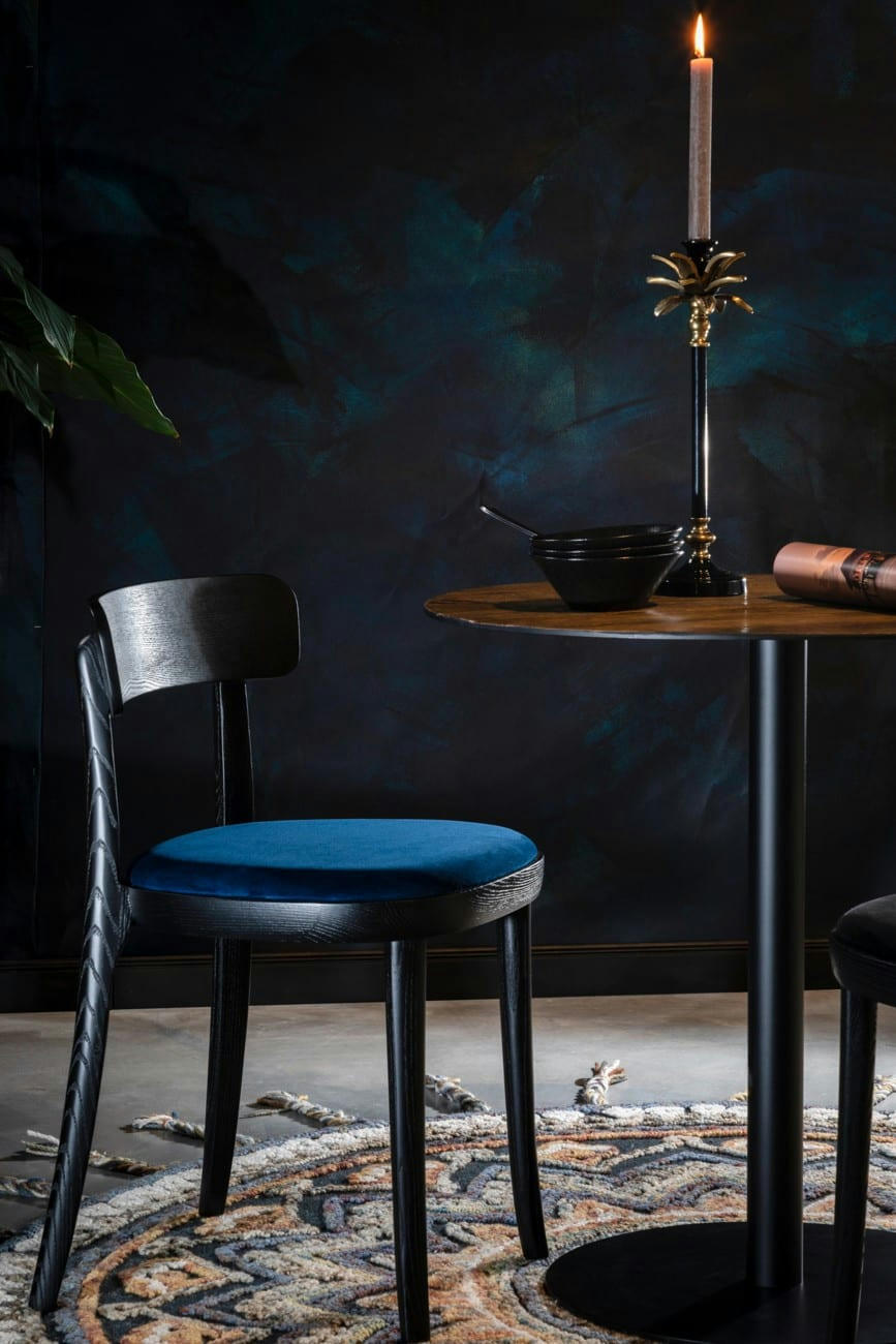 BRANDON - Chaise de repas  en velours bleu