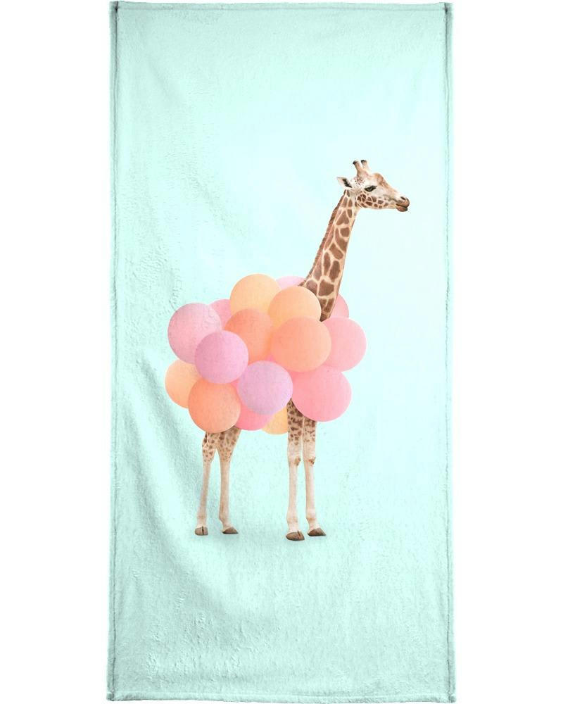 PARTY GIRAFFE - Serviette de plage en éponge-velours en rose & turquoise 90x180