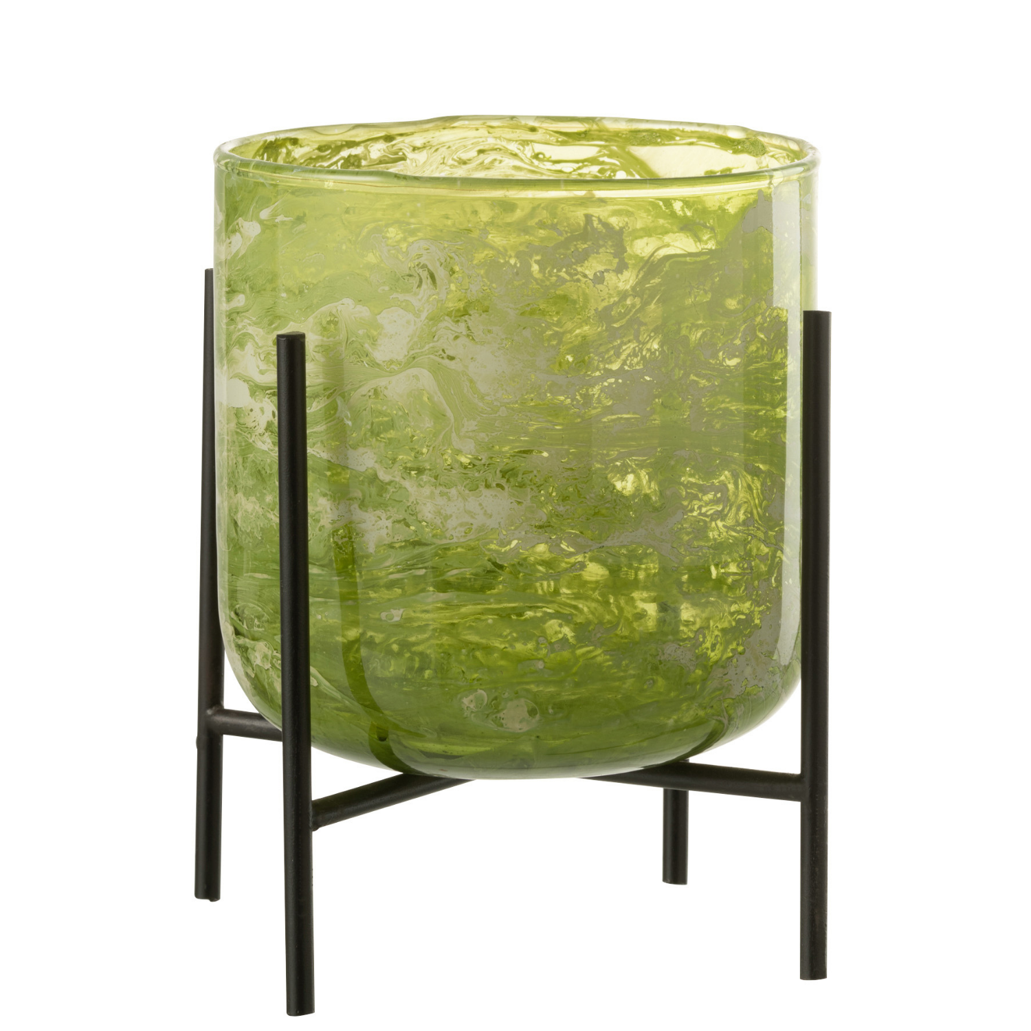 J-Line windlicht Staand Marmer - kaarshouder - glas/ijzer - groen - medium