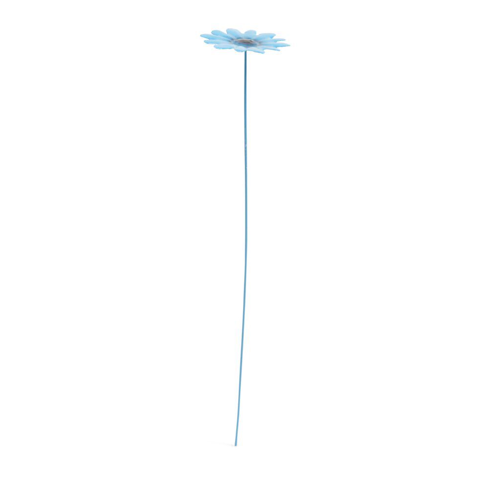 Fleur métal à planter marguerite bleue H26cm