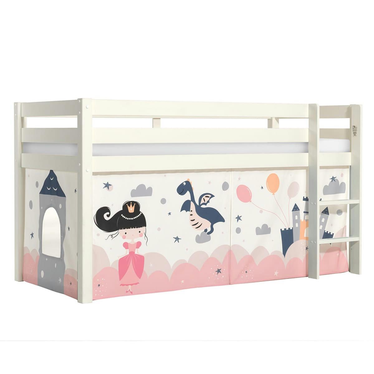 PINO - Lit mi-hauteur 90x200 sommier inclus housse fairy blanc