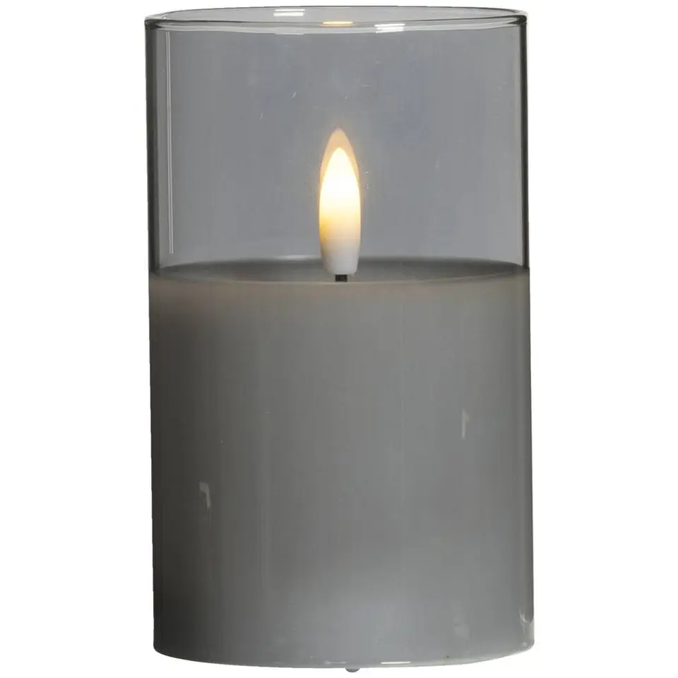 Led kaars in glas - grijs - 12,5x&Oslash;7,5 cm