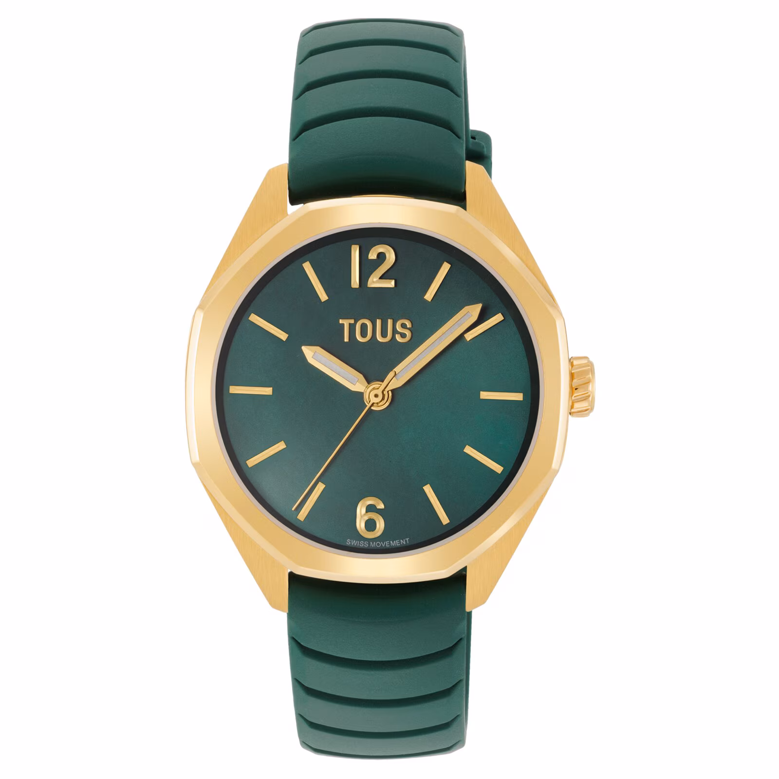 Reloj bicolor analógico con movimiento suizo, esfera de nácar y correa de caucho verde TOUS Now Lady