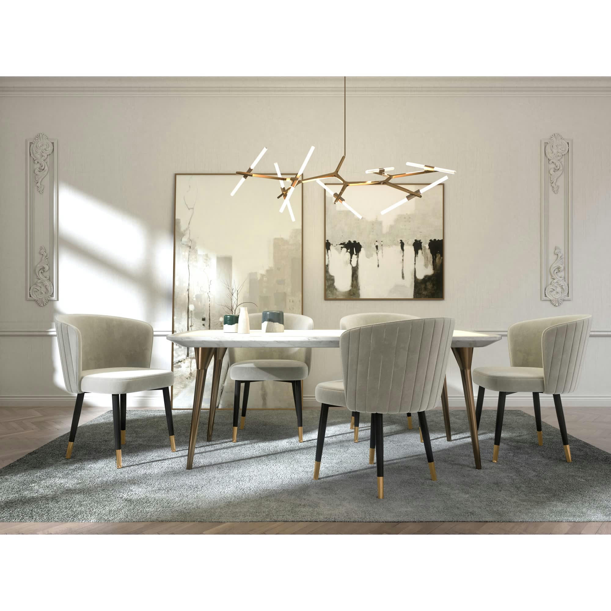 NILS - Lot de 2 chaises velours beige pieds noir et or chrome