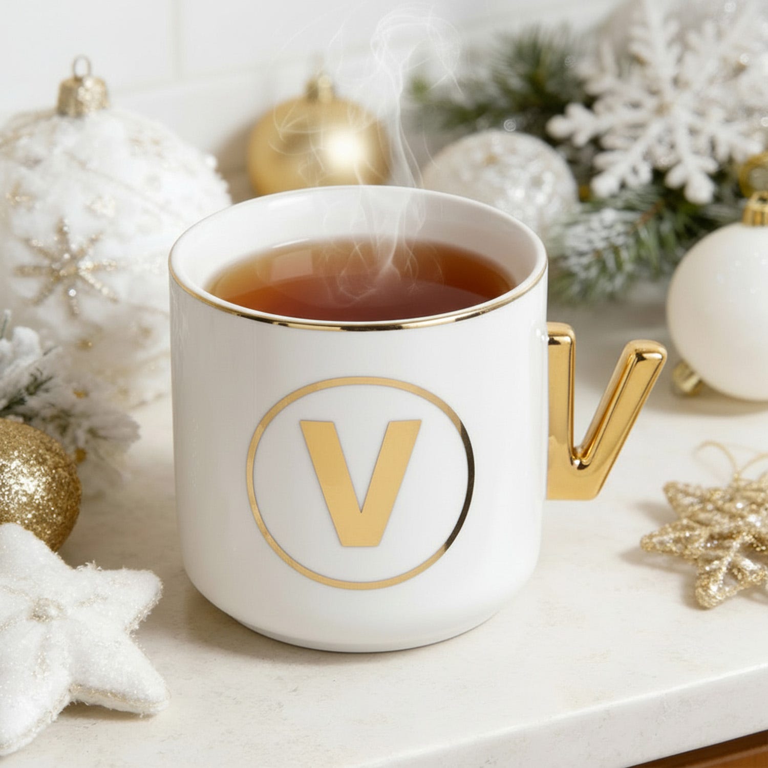 Tazza lettera V con manico oro 360 ml