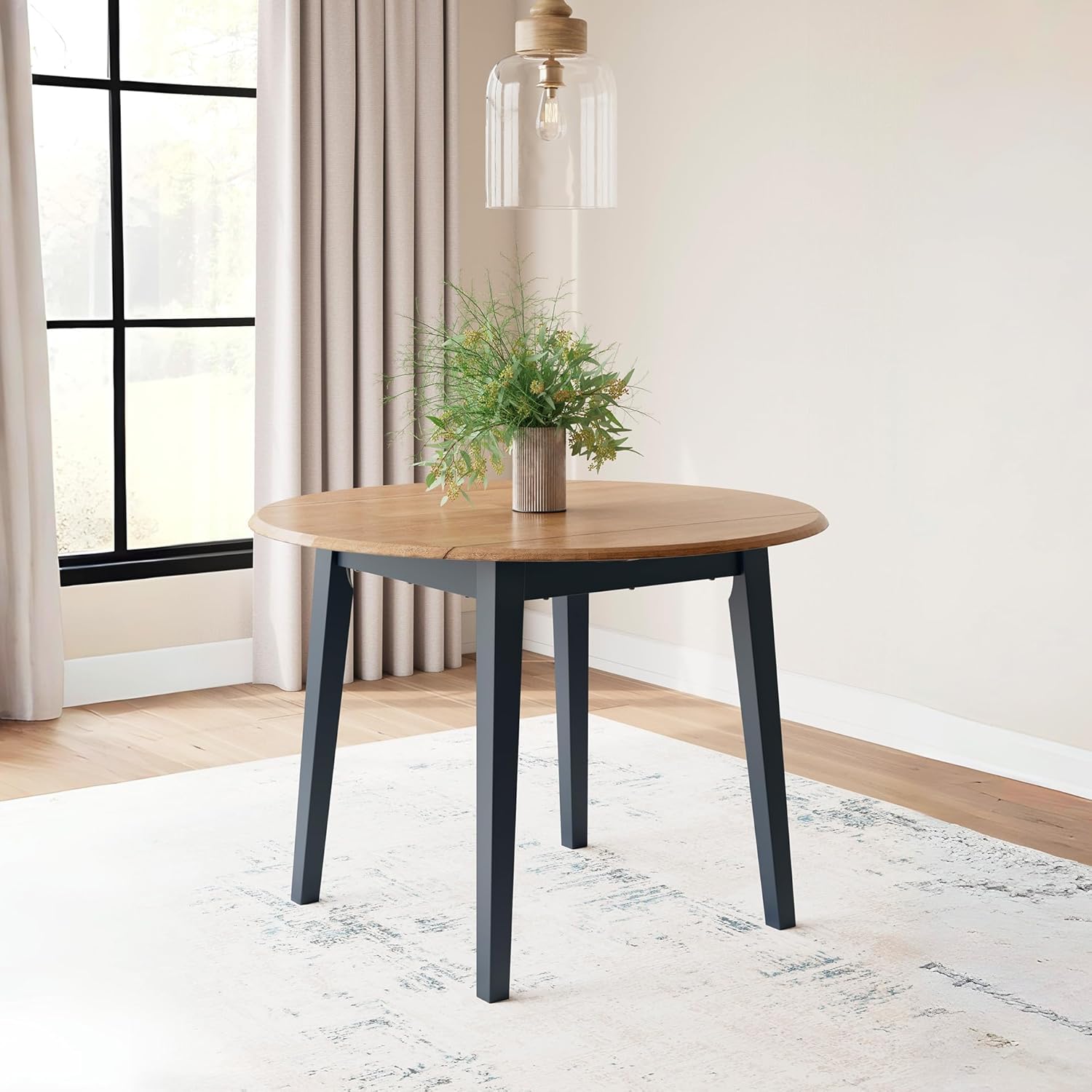 Signature Design by Ashley Gesthaven Modern Dining Drop Leaf Table with 4 Legs, Light Brown & Blue