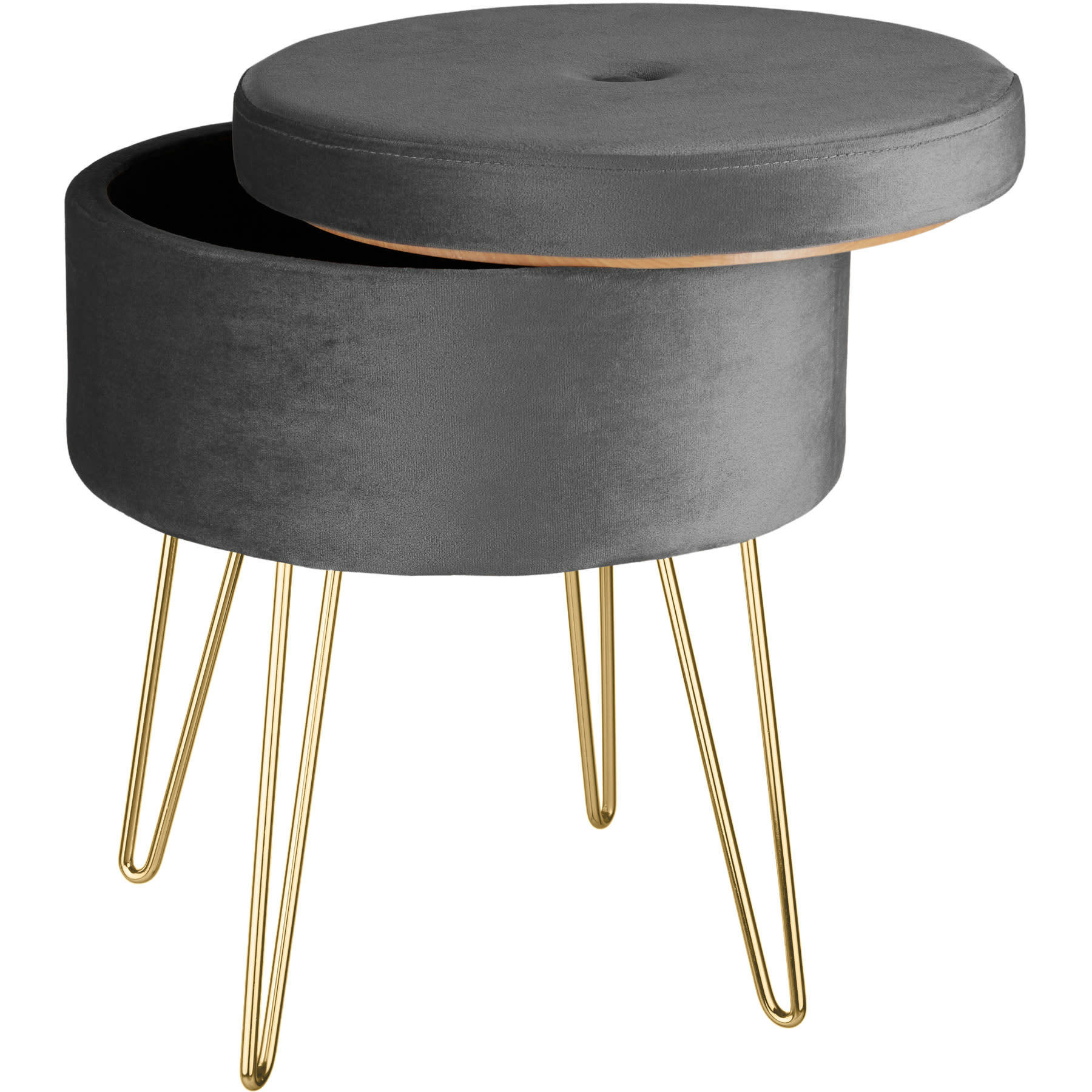 - Banc Tabouret Coffre de rangement Rond gris foncé