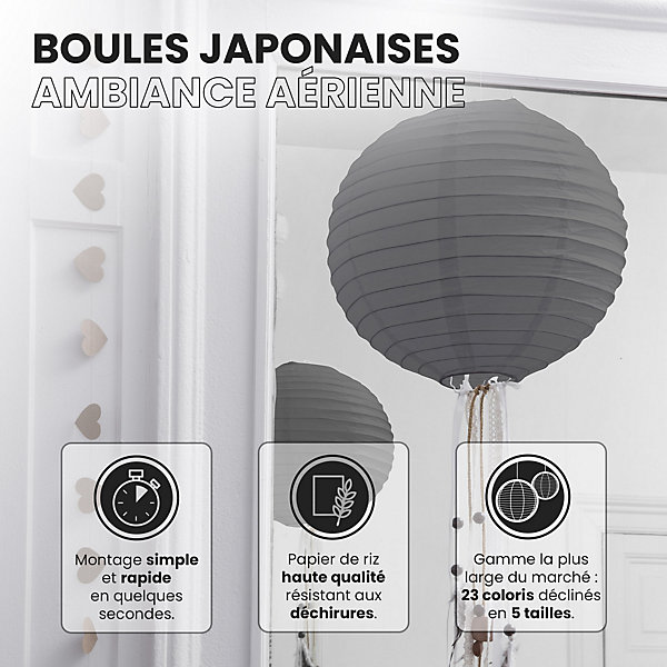 Lot de 12 Boules Japonaises Grises 30 cm