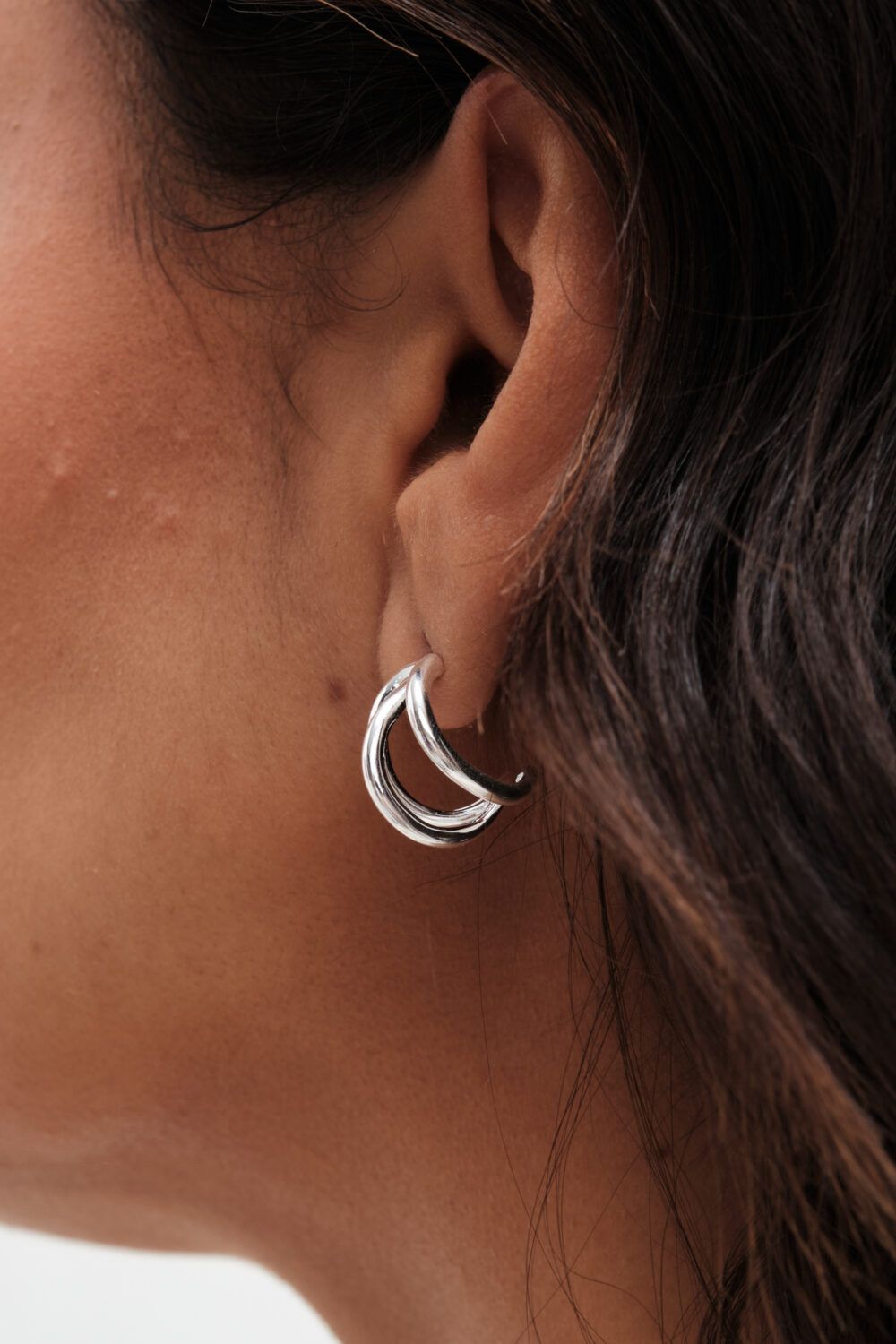 Simply Silver Sterling Silver 925 Polished Triple Row Hoop Earrings
