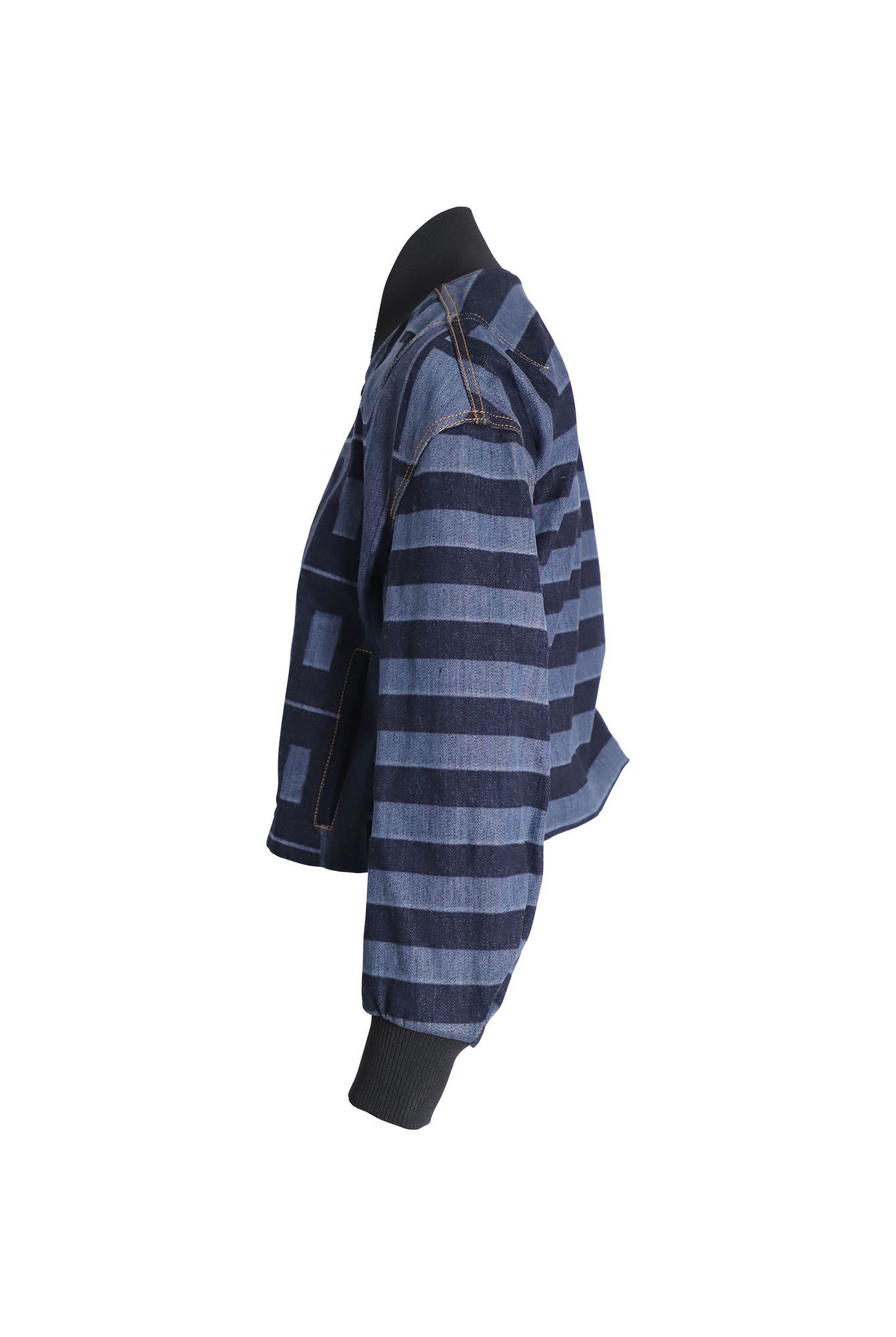 Fendi Preloved Denim Bomber Jacket in Blue Cotton Denim