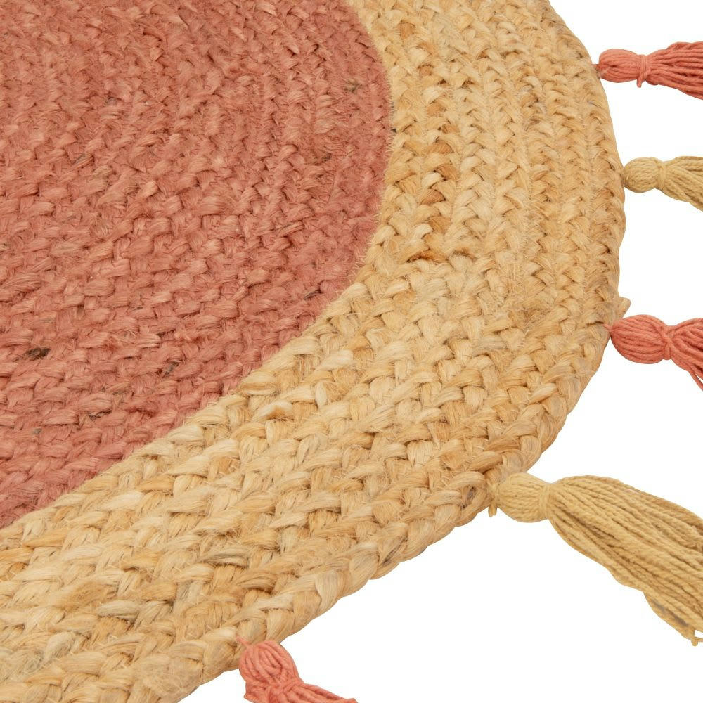 ADRIAN - Tapis rond en jute et coton terracotta à pompons D90