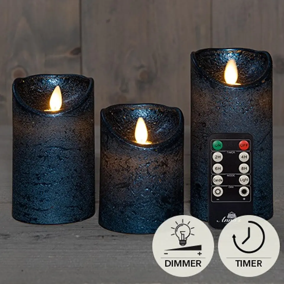 Anna Collection LED stompkaarsen - 3x - metallic blauw