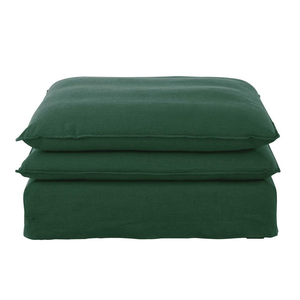 Pompei - Pouf pour canapé modulable en lin froissé vert