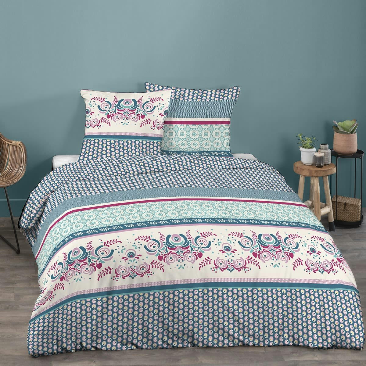 BOPHAL - Parure housse de couette coton gris 240x260 cm