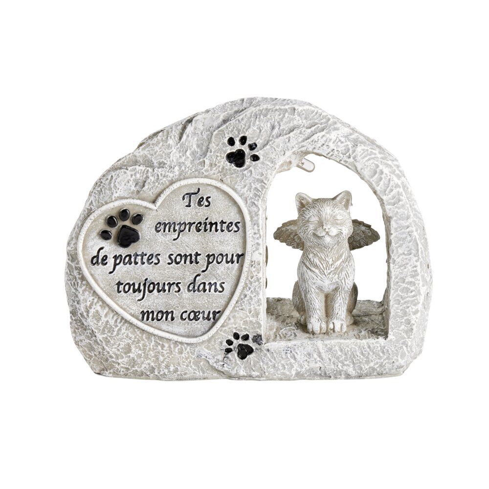 Plaque funéraire solaire LED avec chat polyrésine gris 15x5xH11,5cm