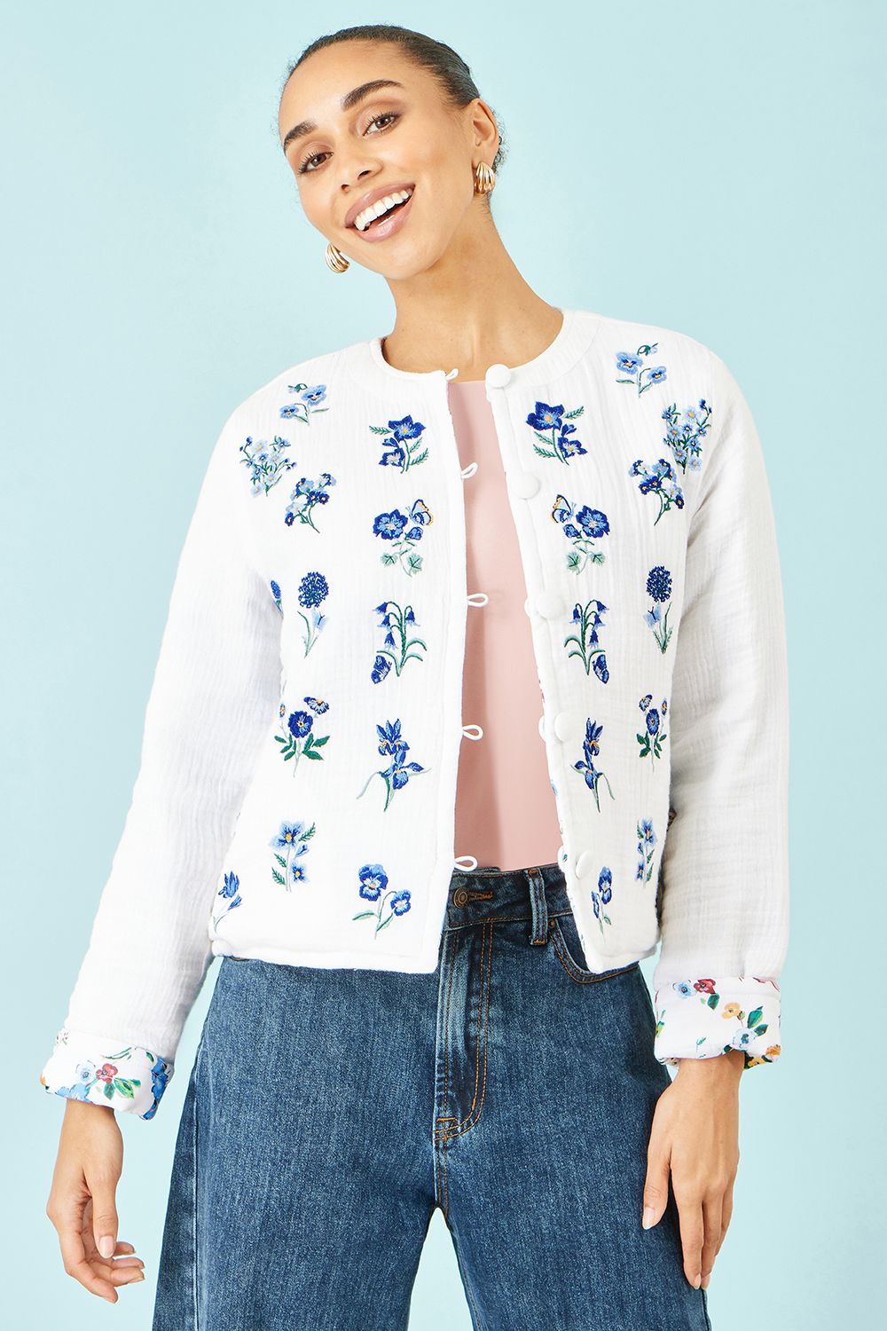Yumi Floral Embroidery Cotton Jacket