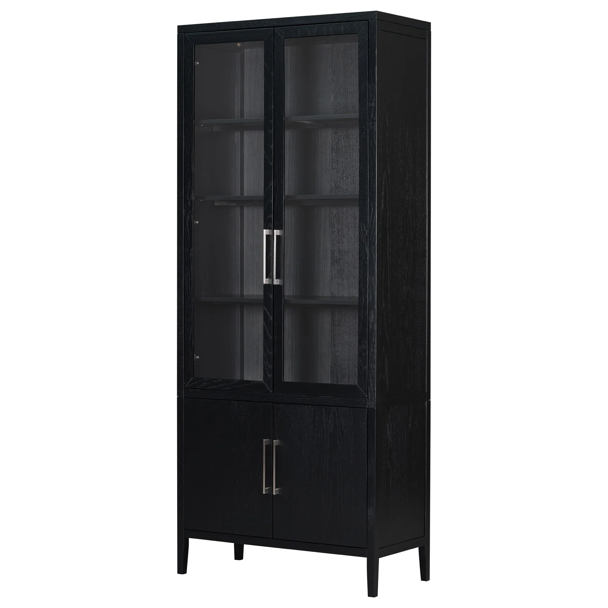 Tall Cabinet with Oak Veneer and Glass Doors