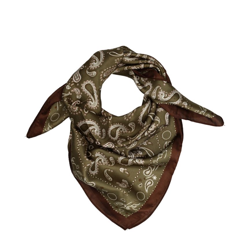 Manfield Olijfgroen sjaaltje met bruin- en witte details