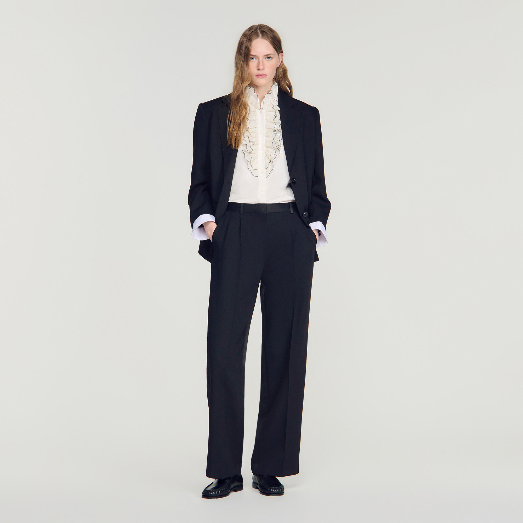 Pantalon bi-matières satiné