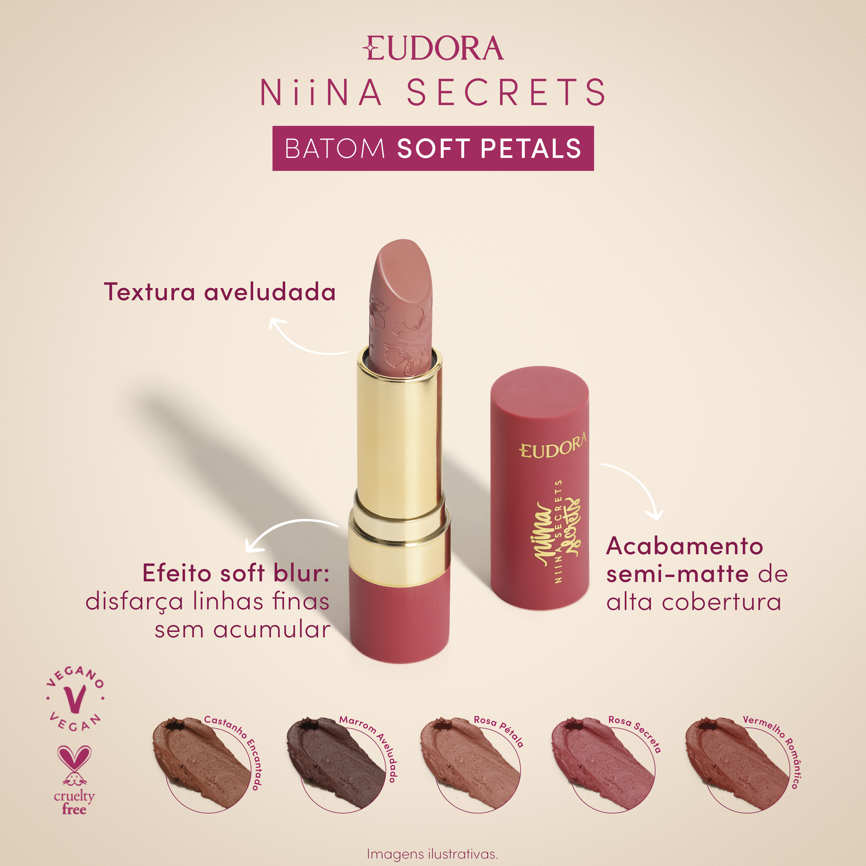 Batom Niina Secrets Soft Petals Rosa Secreta 3,8g