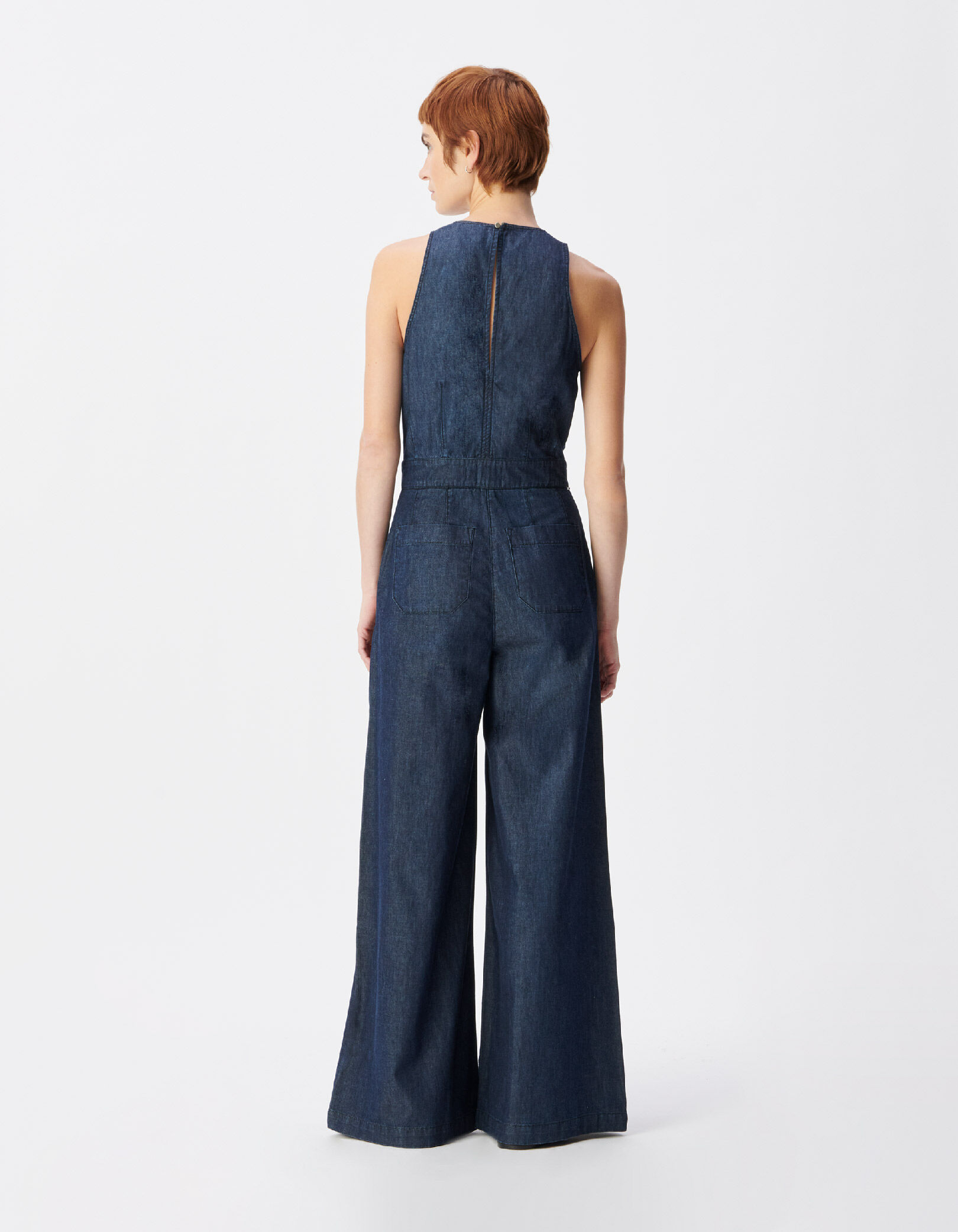 Combinaison large en jean brut sans manches Femme