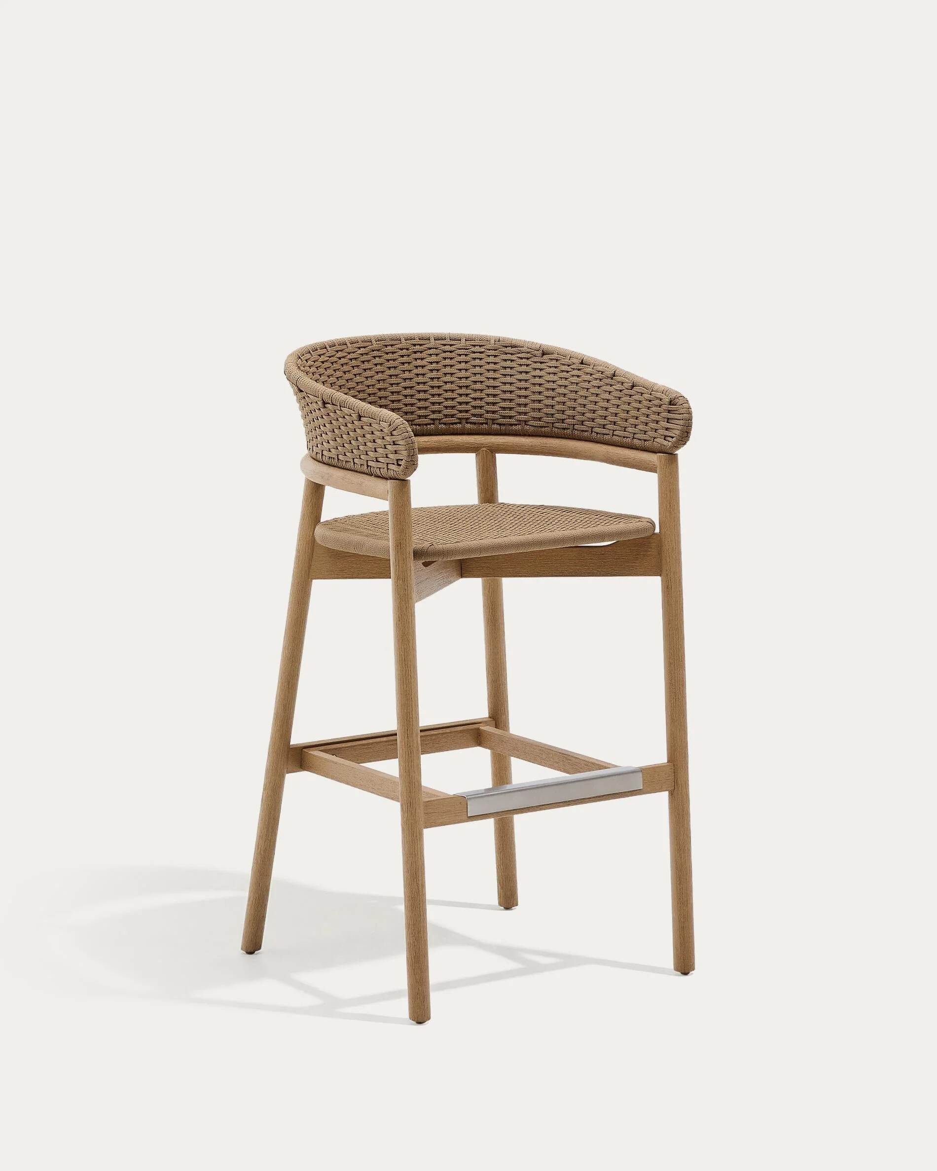 Arinella stool in FSC 100% solid acacia wood with natural finish and beige rope cord 75cm