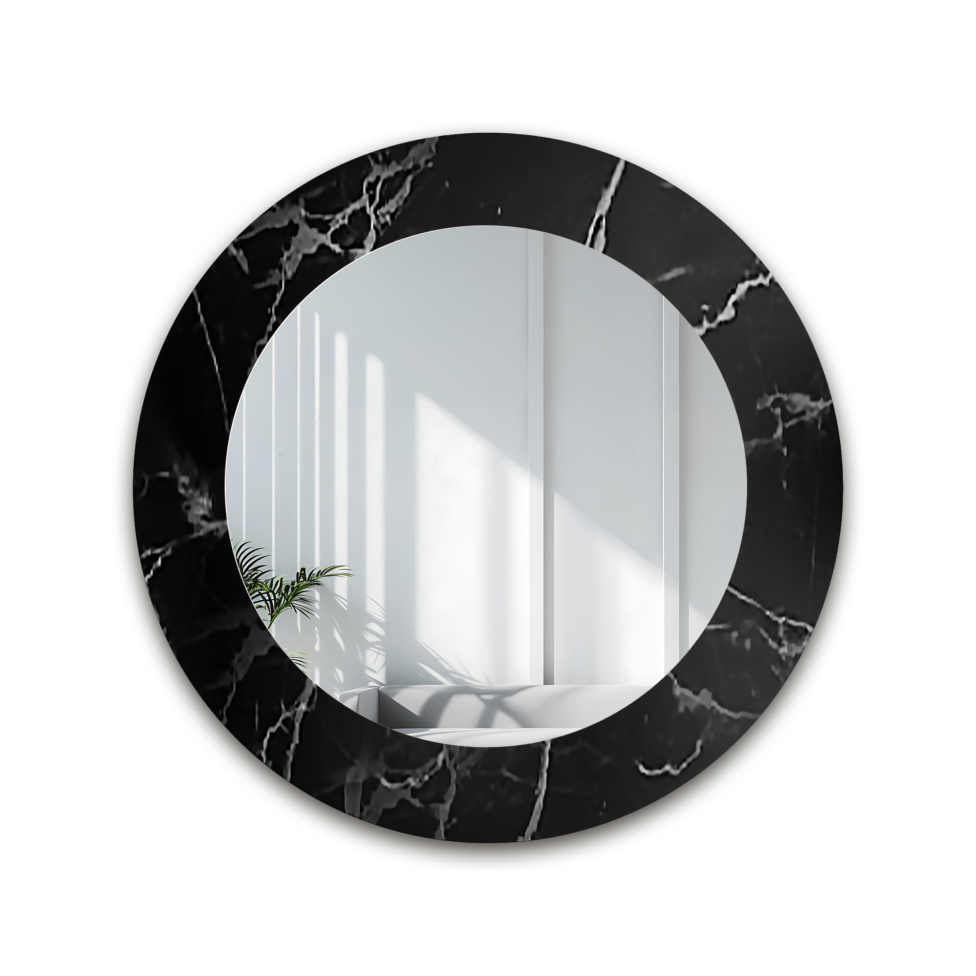 Okrągłe lustro na czarno srebrnym marmurze - MARBLE MURASO