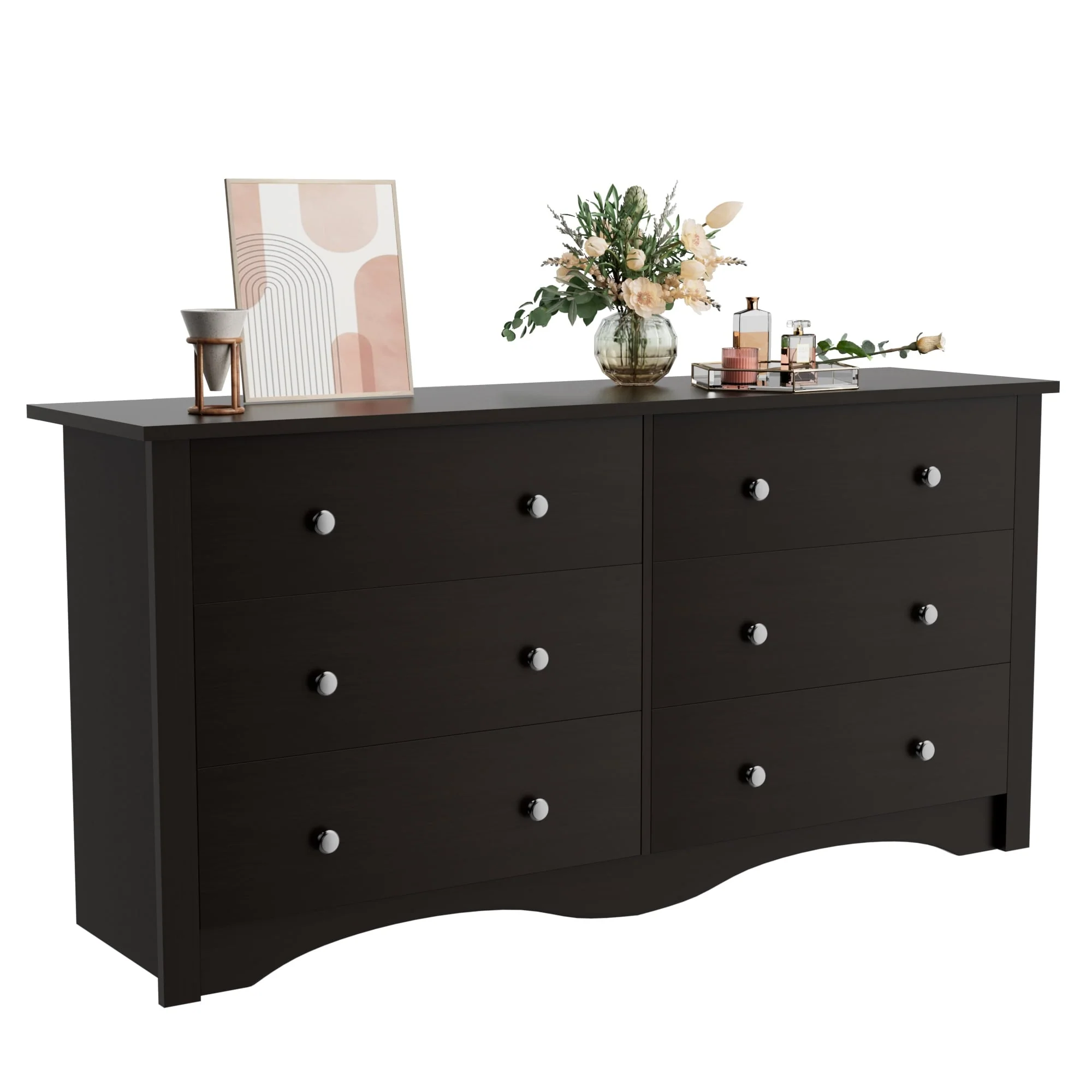 Furniwell 6 Drawer Double Dresser, Modern Wood Chest of Drawer for Living Room Bedroom