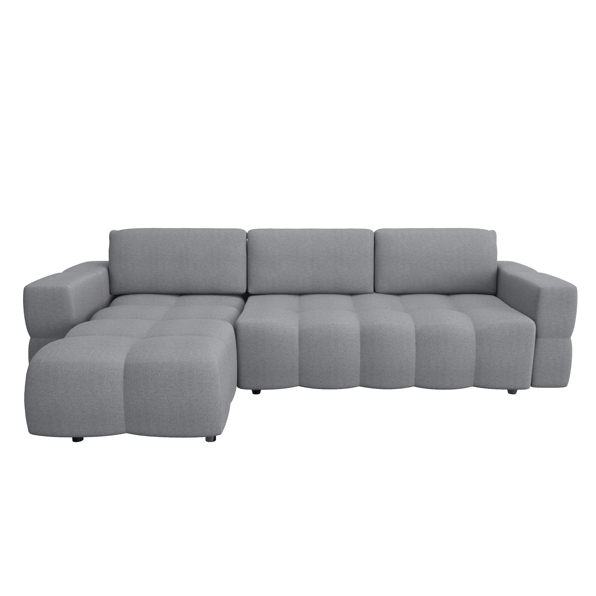 GABRIEL - Canapé d'angle gauche convertible coffre tissu tramé gris 260x180cm