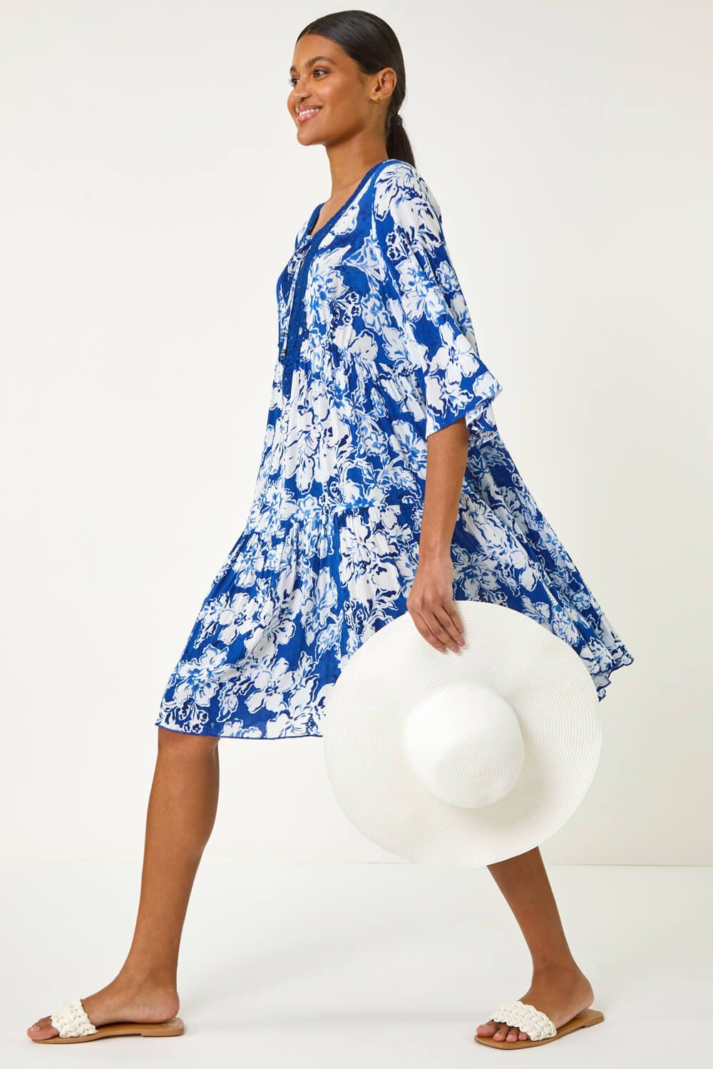Roman Shadow Floral Lace Smock Dress