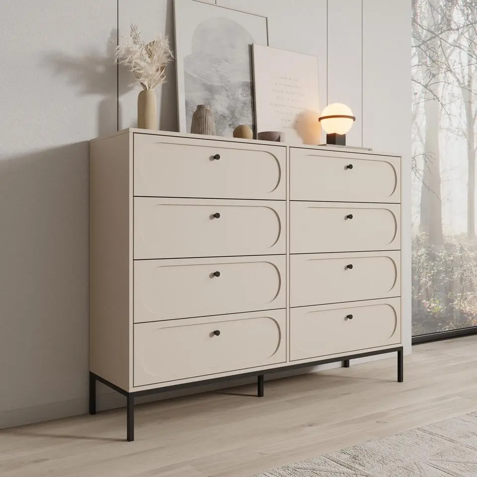 Meubella - Montserrat - Ladekast met 8 lades - Beige - 150x40x115 cm