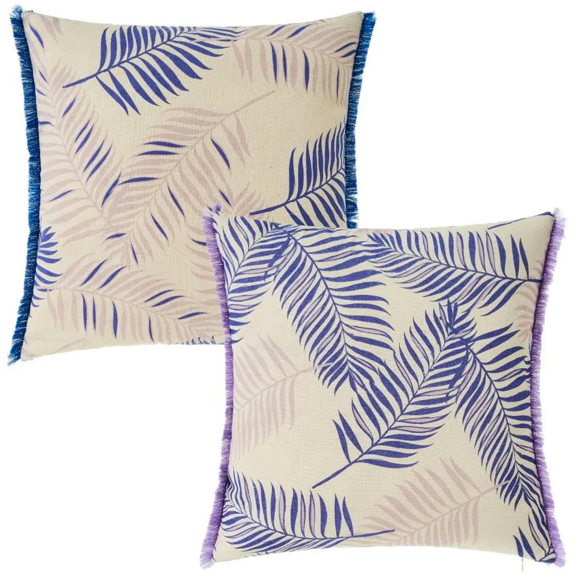- Set de 2 coussins feuillage bleu et beige 45x45cm