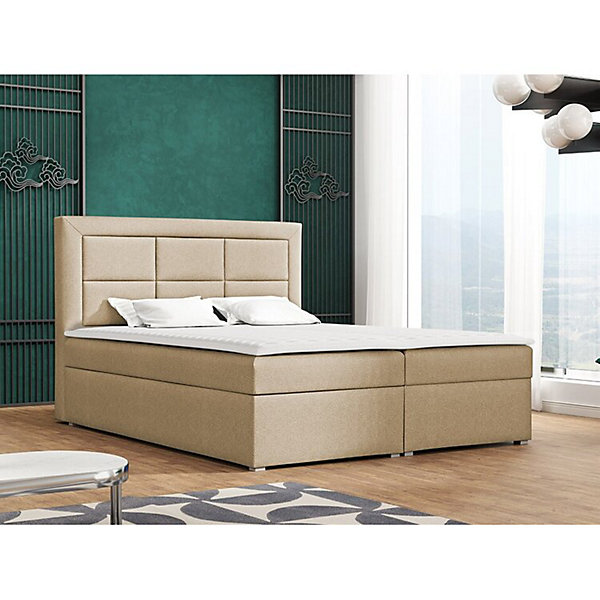 Lit continental Pomona 114, Double, Brun clair, Tissu, Disponible
