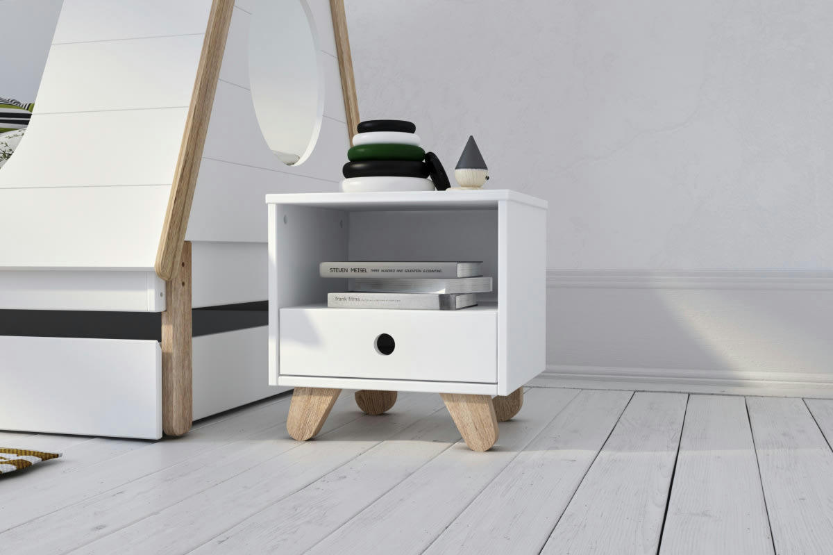 TIPI - Table de chevet enfant blanc effet bois 35x40