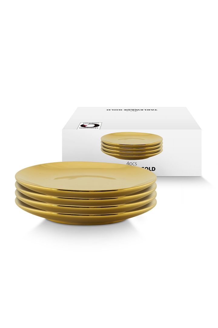 vtwonen Petit Four borden - Bordenset 4 persoons - Serviesset van 4 - Gouden servies - 12cm
