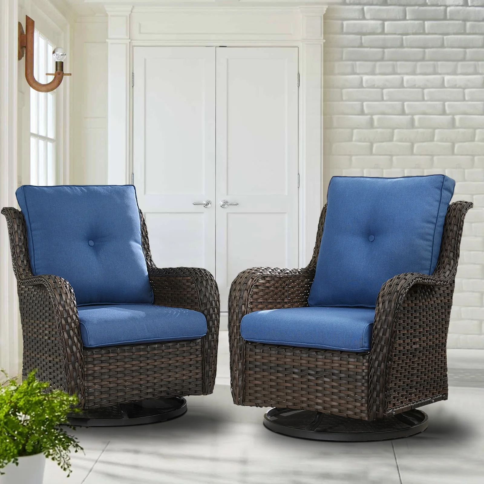 Pocassy Outdoor Wicker Glider Swivel Club Chairs (Set of 2)