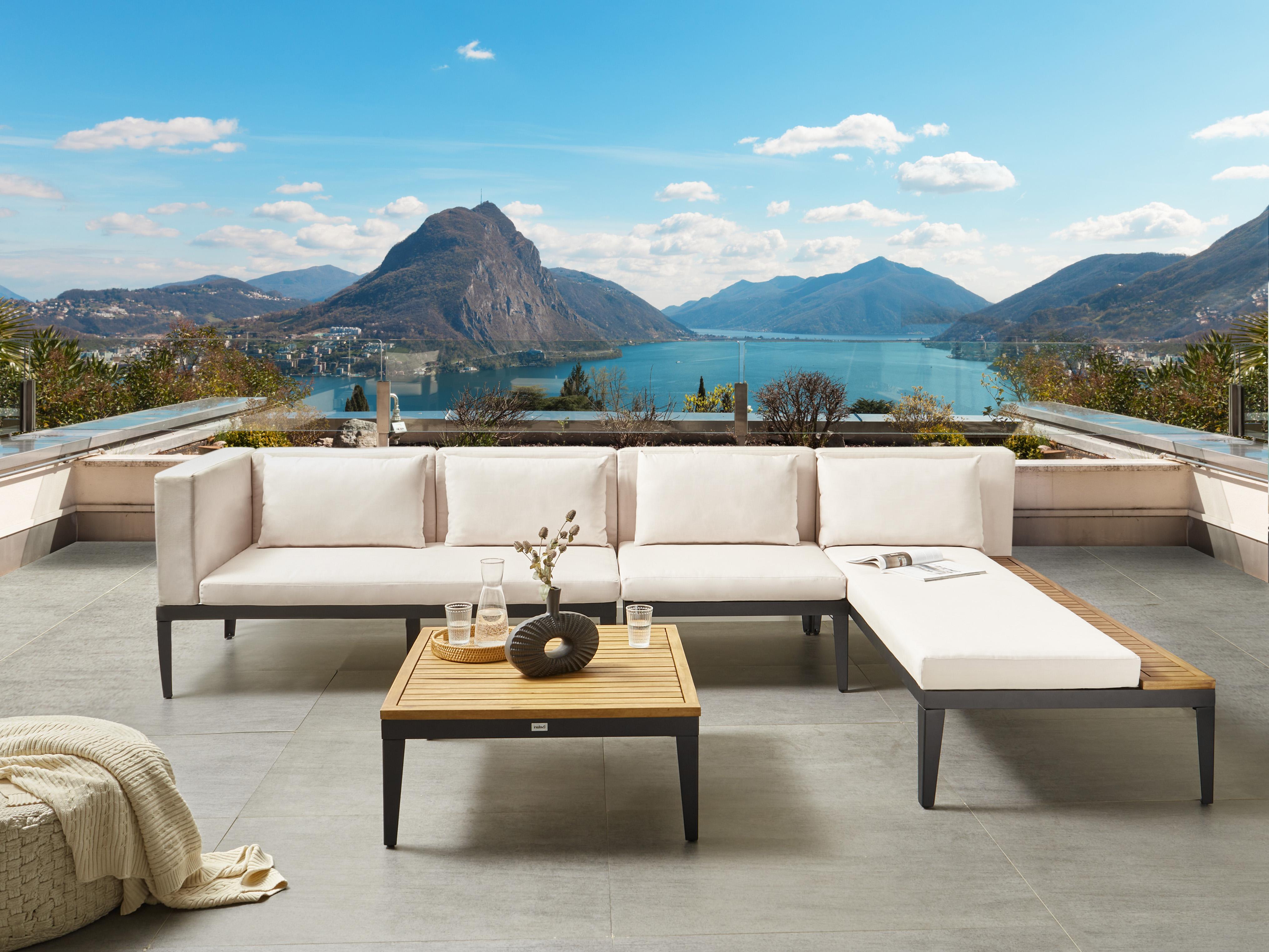 Garden Corner Sofa with Table 4 Seater BRACCIANO Left Hand Certified Acacia Wood Light Beige