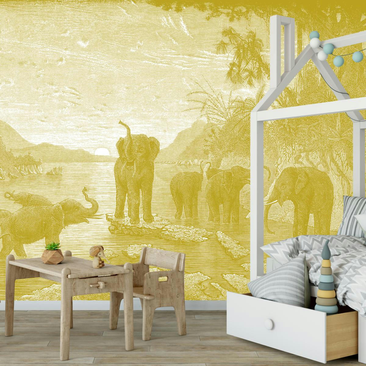 - Papier peint panoramique gravure les éléphants 390x270cm