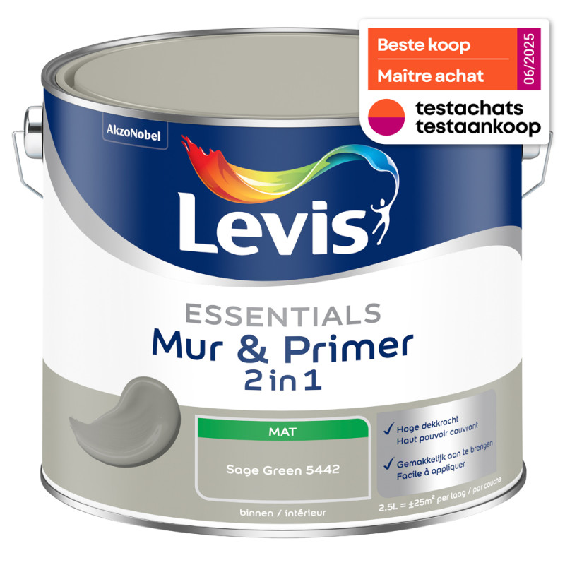 Peinture pour murs Essentials Mur & Primer 2-en-1 vert sauge 2,5 L