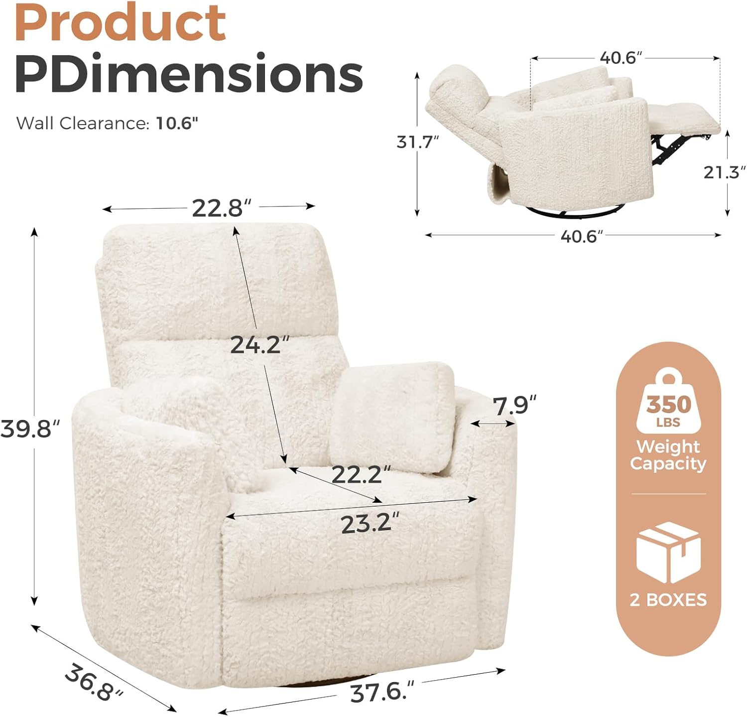 HUSFU Power Swivel Rocker Recliner Chair for Adults, Nursery Glider Rocking Chair with Nightlight and USB & Type-C Ports, Comfy Plush Recliner Chairs for Living Room, Bedroom, Beige