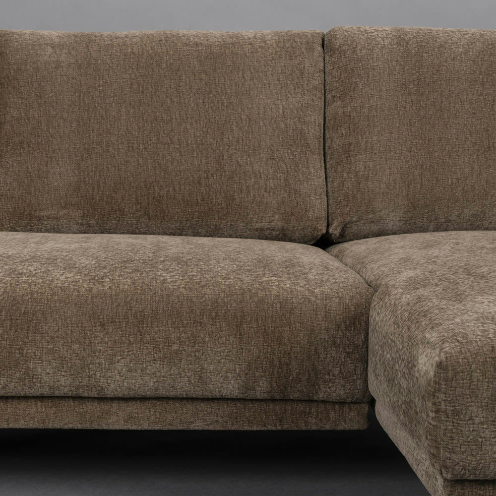 HARPER - Canapé d'angle droit en tissu chenille café 3 places