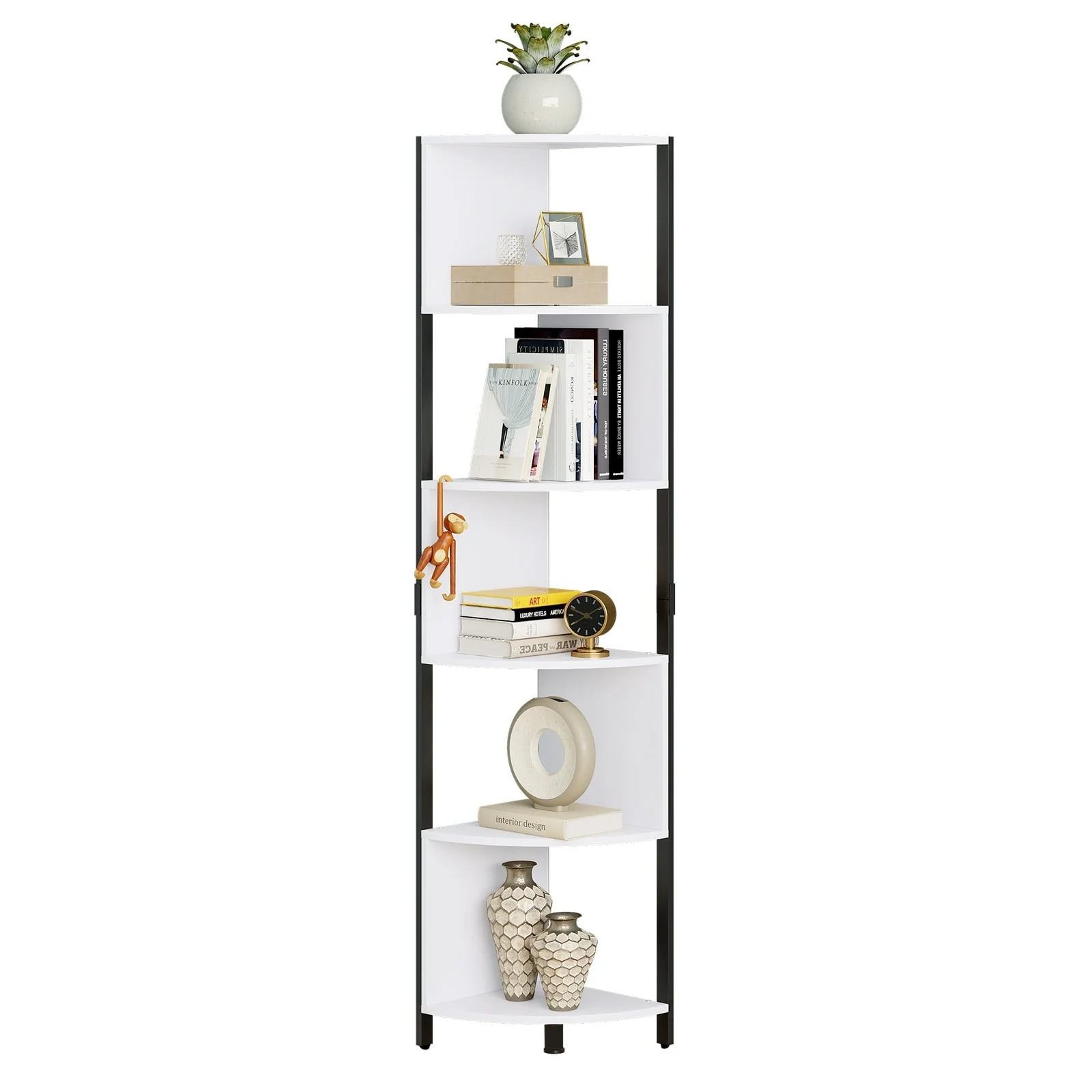 Herrell 5-Tier Corner Bookshelf 68 Tall Modern Free Standing Zigzag Corner Bookcase