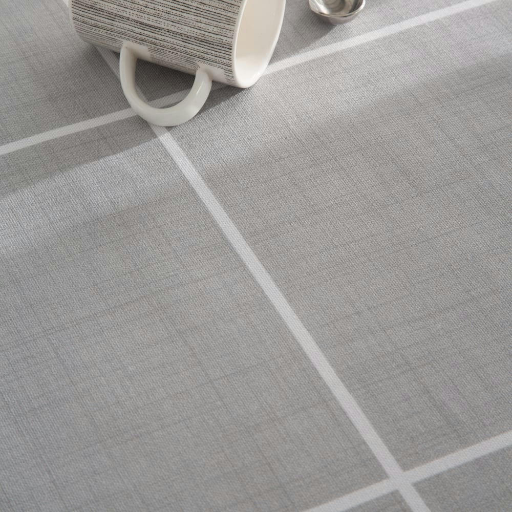 WINDOW PERLA - Nappe imprimée gris avec traitement anti-taches en coton 140x300 cm