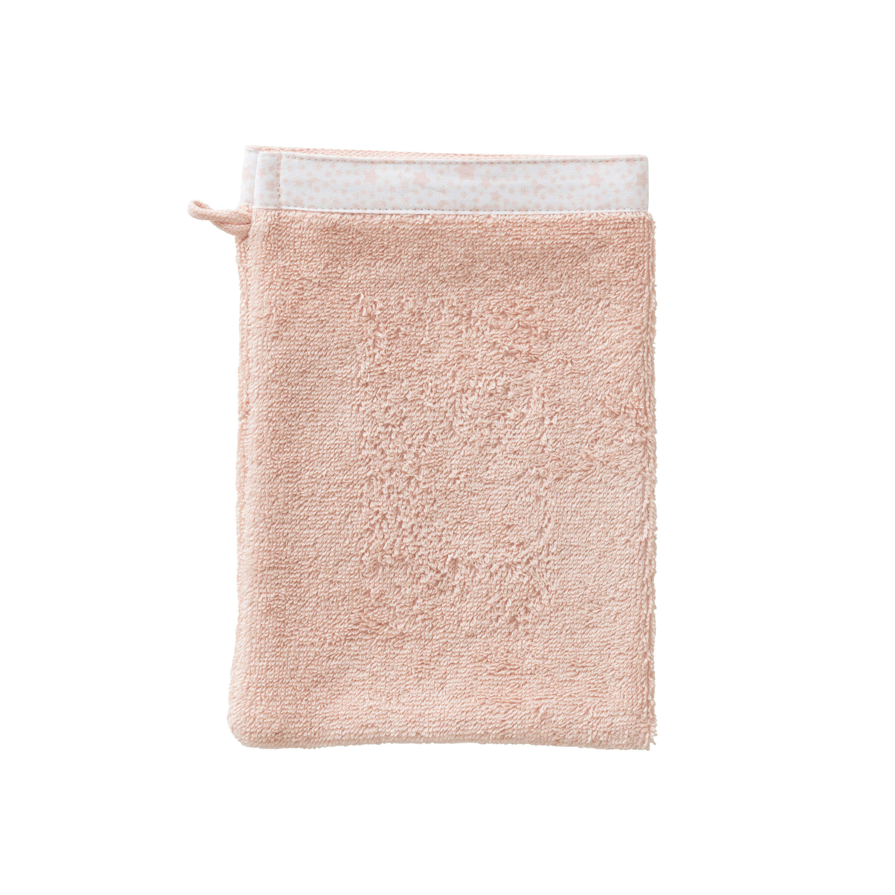 ILLUMINE - Gant de toilette Vieux Rose brodé bouclette rose 15 x 21 cm