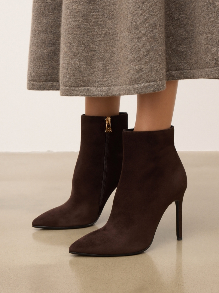Brown suede boots with a slender heel