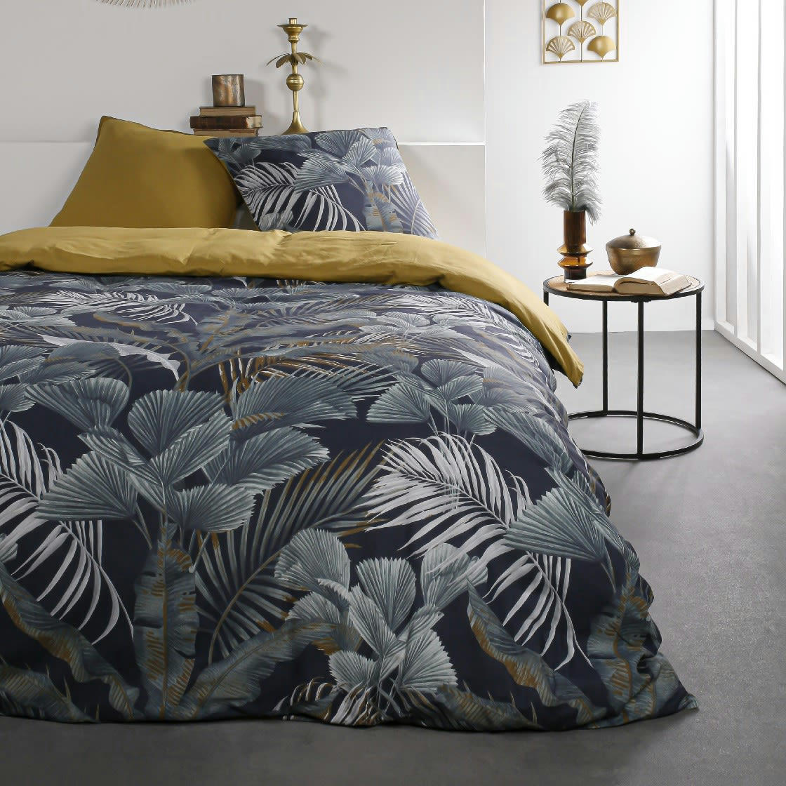 SUNSHINE - Parure de lit 2 personnes imprimé jungle en Coton Bleu 240x260 cm