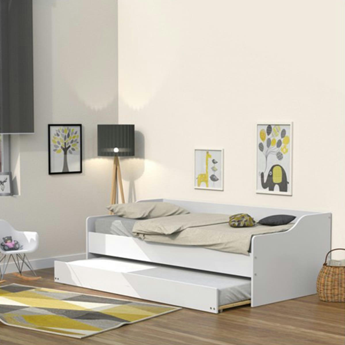 SWEET - Lit gigogne 2 sommiers 1 tiroir-lit 90x200 blanc